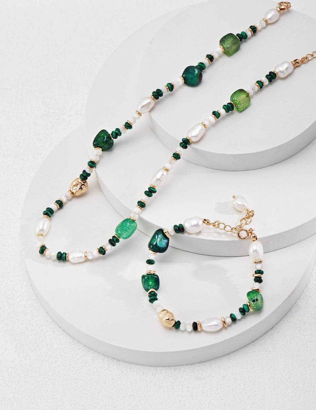 Forest Essence Bracelet｜Pearl & Malachite