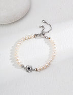 Solar Bloom Bracelet l Pearl & Black or Red Agate
