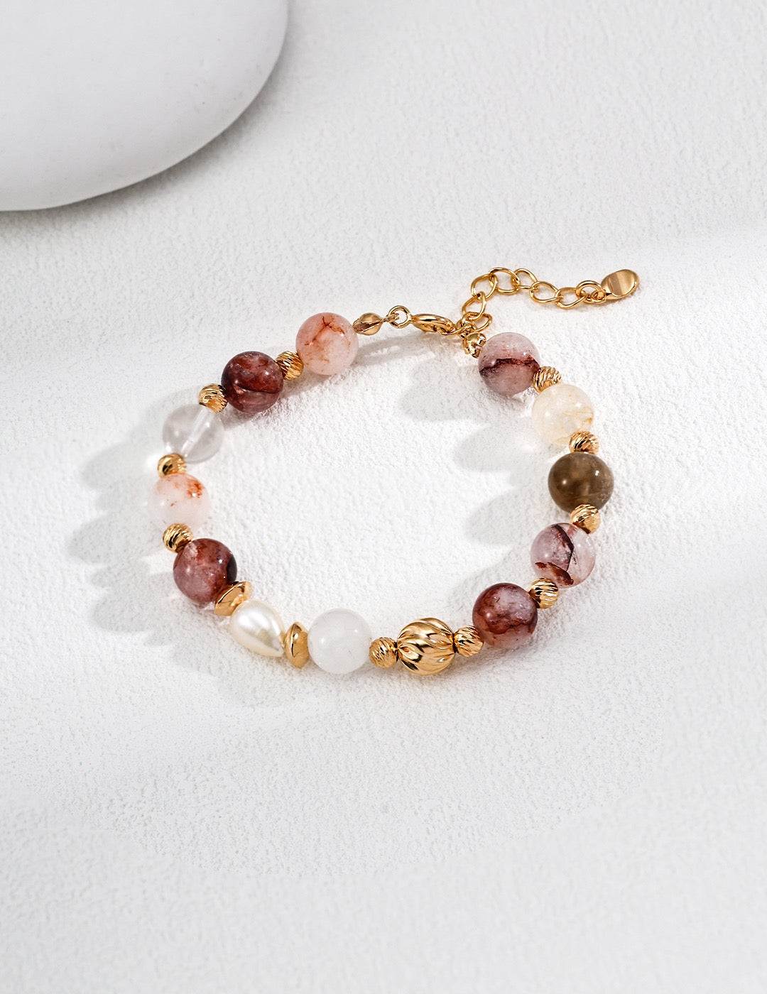 Golden Veil Bracelet | Pearl & Red Hematoid Quartz