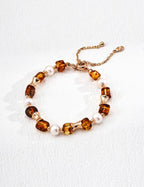 Amber Elegance Bracelet｜Natural Pearl & Flower Amber