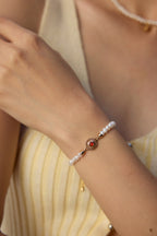 Solar Bloom Bracelet l Pearl & Black or Red Agate