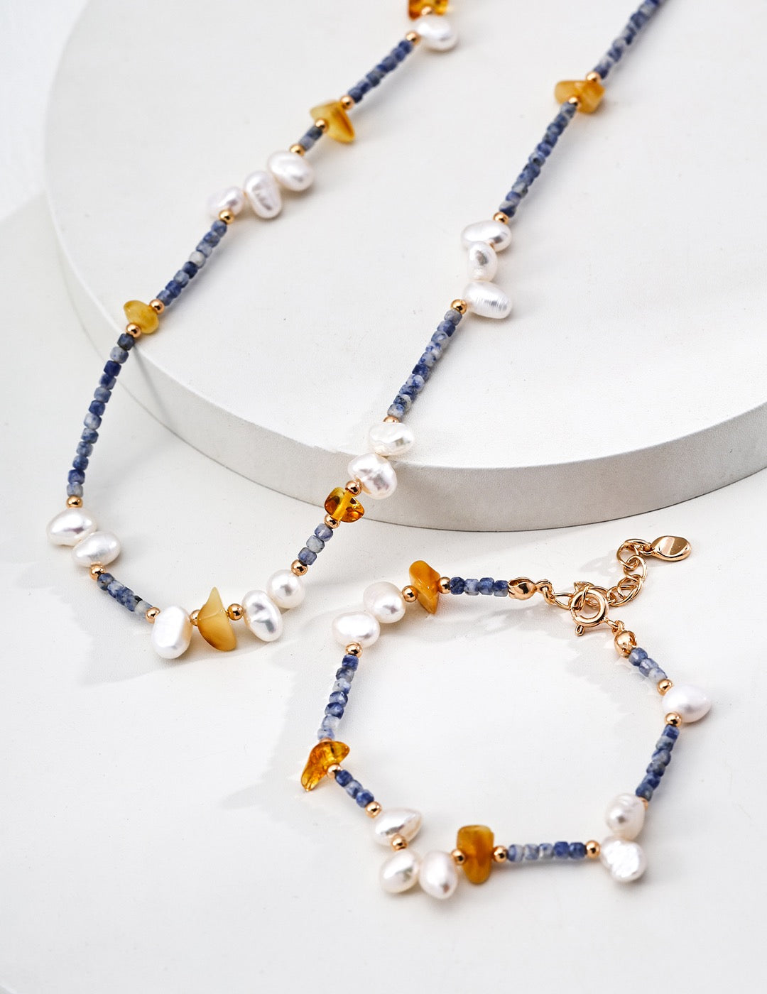 Starlit Ocean Necklace | Beeswax & Blue Stone & Pearl