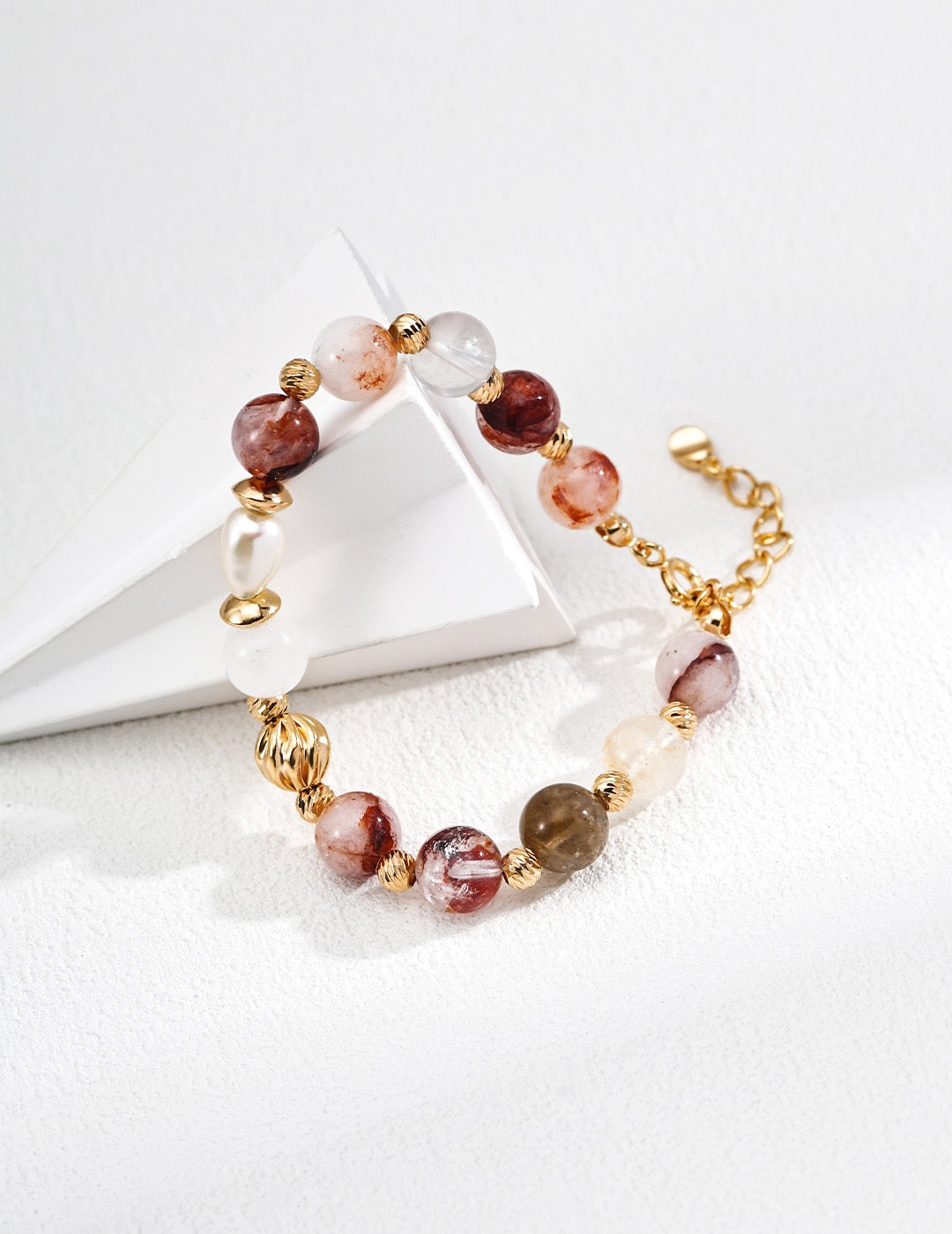 Golden Veil Bracelet | Pearl & Red Hematoid Quartz