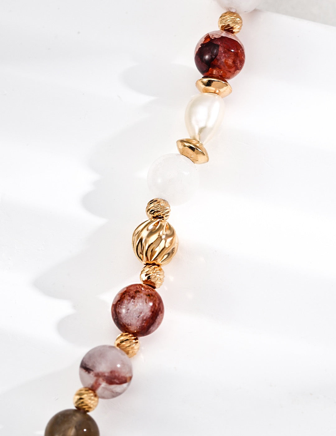 Golden Veil Bracelet | Pearl & Red Hematoid Quartz