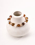 Amber Elegance Bracelet｜Natural Pearl & Flower Amber