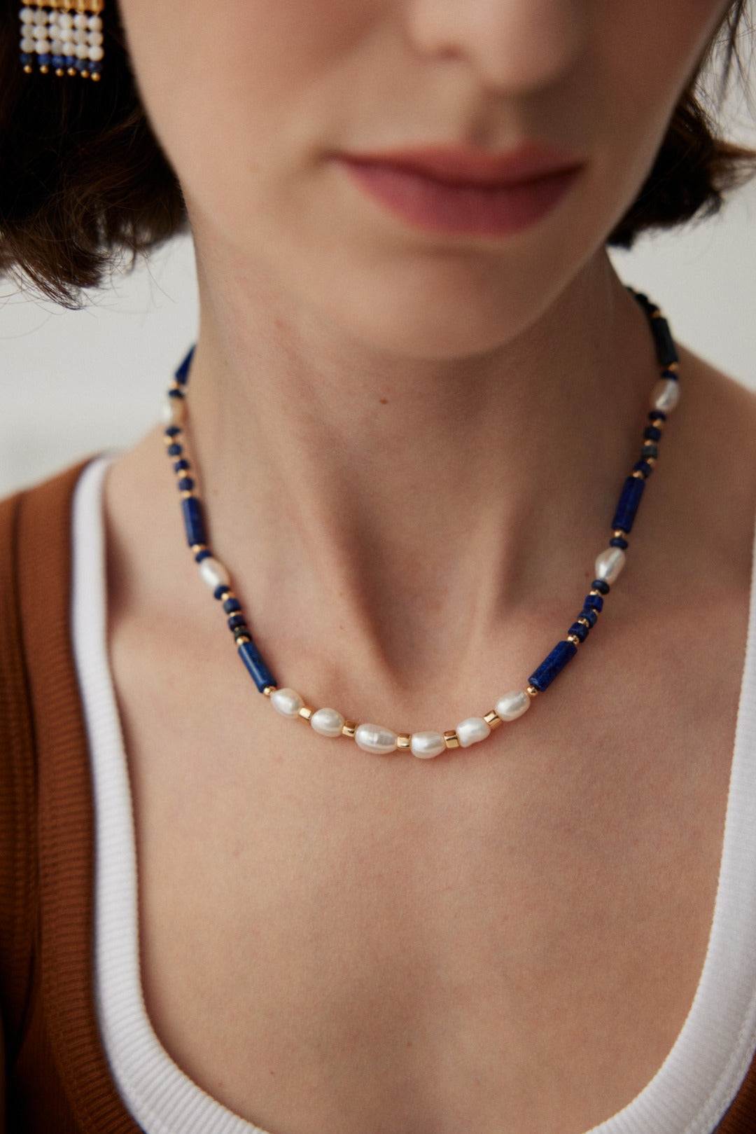 Mystic Ocean Necklace | Pearl & Lapis