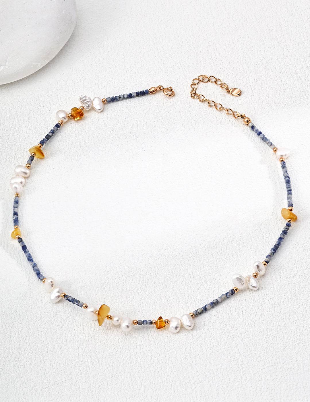 Starlit Ocean Necklace | Beeswax & Blue Stone & Pearl